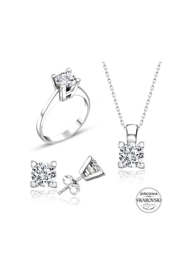 Sertifikalı Swarovski Tektaş 925 Gümüş Set Takım