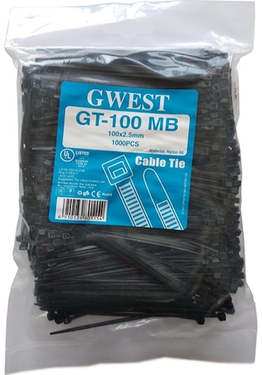 Gwest 2.5X100Mm 10Cm Siyah Plastik Kablo Bağı 1000 Adet N11.119