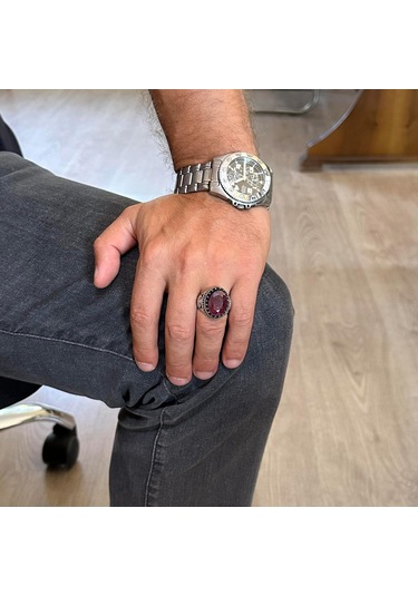 Gerçek Doğal Taş Yüzük - El Yapımı Kartal Yüzüğü - 925 Ayar Gümüş Yüzük Yakut Gümüş