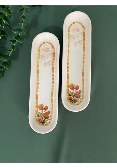 Vintage Lale 2 Adet Zeytinlik Sunum Tabağı Kızıl Kahve