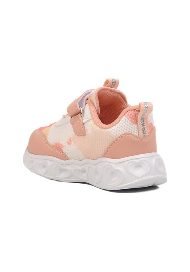 Pudra Simli Cırtlı Işıklı Hafif Kız Çocuk Spor Ayakkabı Ruffon B PUDRA SİMLİ