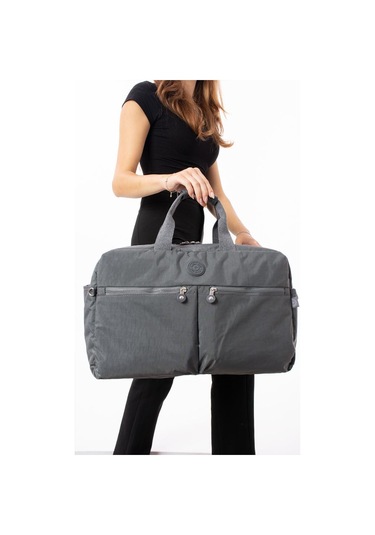 Seyehat Spor Çantası Kabin Boy Valiz 45 35 Cm Omuz Ve Çapraz Askılı Hafif Klinkır Çanta Su İtici Gri