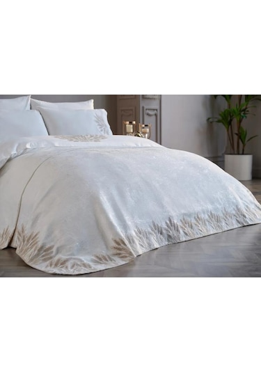 Modern Yatak Örtüsü Seti 7 Parça Ekru Ekru