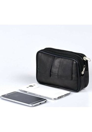 Meriç Ticaret Deri 3 Fermuarlı Küçük Kemer Çantası