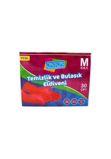 Onton Bulaşık Ve Temizlik Eldiveni 30 Çift M Beden 8 - 8,5 Kırmızı Lateks