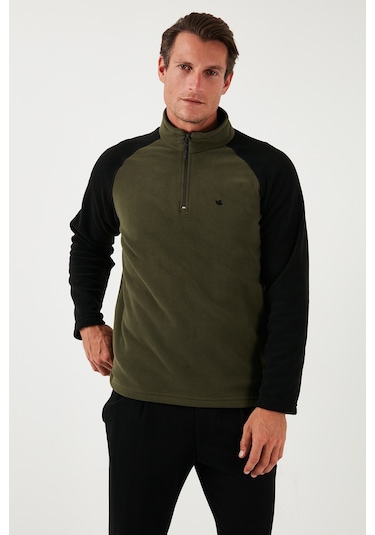 Buratti Slim Fit Yarım Fermuarlı Kışlık Şardonlu Erkek Polar 5906055 Haki