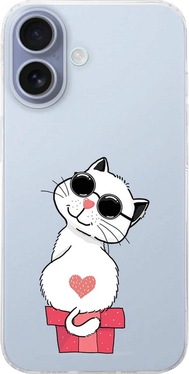 Apple Uyumlu iPhone 17 İle Coolcat Baskılı Tasarım Şeffaf Silikon Kılıf