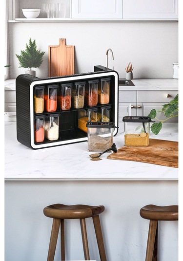 12 Li Duvara Yapıştırmalı Kaşıklı Baharatlık Set ŞEffaf