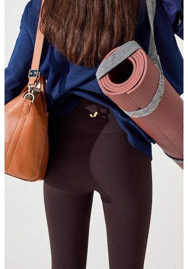 Jerf Holly Petek Desenli Yüksek Bel Tayt Acı Kahverengi 001