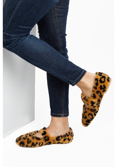 Leopar Ultra Yumuşak Peluş Kadın Ev Babeti Hafif Taban Panduf Leopar