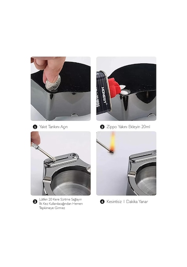 Metal Çakmaklı Küllük Zippo Yakıt İle Çalışır 08526421