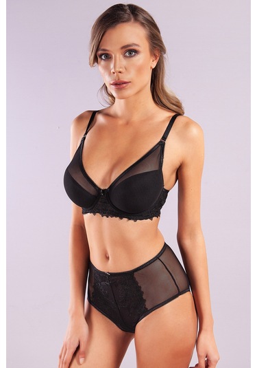 Golshan Gaspara Control Slip, Kadın Güpürlü Tül Siyah Renk Yüksek Bel Külot Çok Renkli