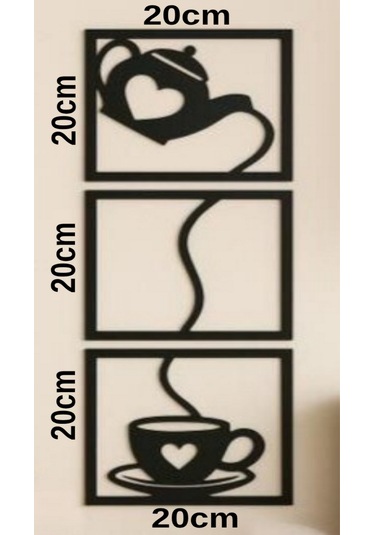 Dekoratif Çaydanlık Ve Fincan Temalı 3 Lü Ahşap Duvar Tablosu İç Dekorasyon