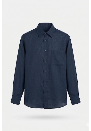 Lijuri Siyah Oversize Keten Gömlek 3510 Lacivert
