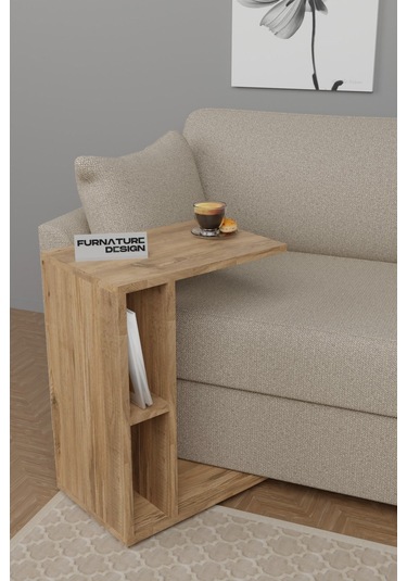 C Yan Sehpa Tekerlekli Koltuk Kenarı Dergilik Sehpa Atlantik Çam