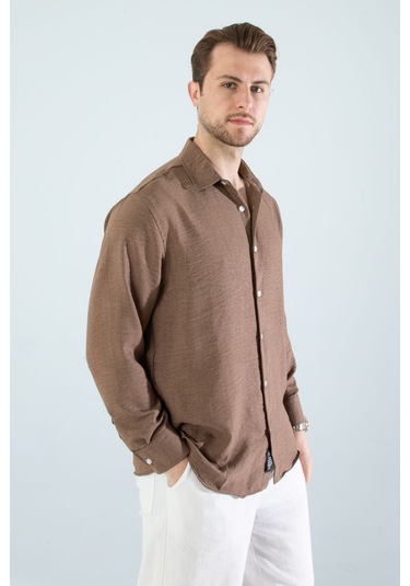 Rahat Kesim Keten Dokulu Gömlek S.kahve