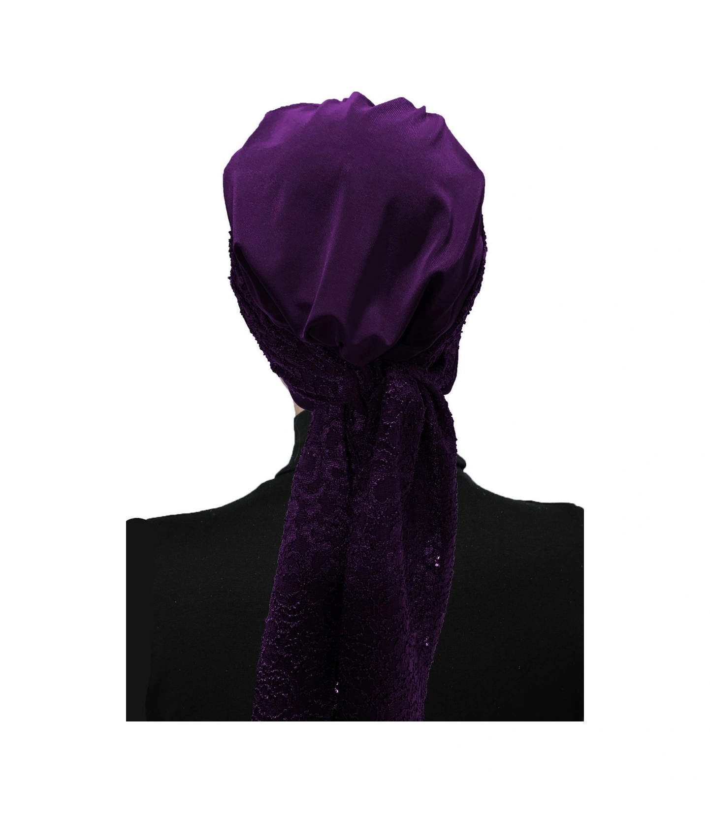 Dantel Bandana Mor Hazır Türban Tesettür Bone Mor