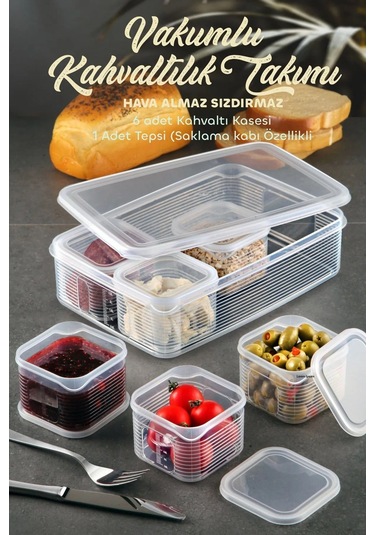 Origa 7 Parça Vakum Kapaklı Sızdırmaz Hava Almaz Kahvaltıık Seti - Kahvaltılık
