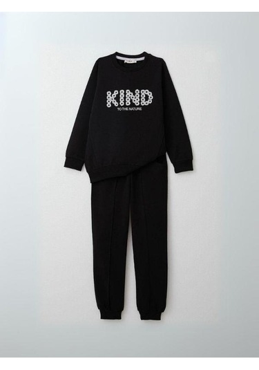 Kız Çocuk Kind İşlemeli Eşofman Takım-14389 Siyah
