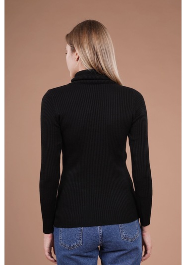 Gabria Fitilli Balıkçı Yaka Kazak Siyah