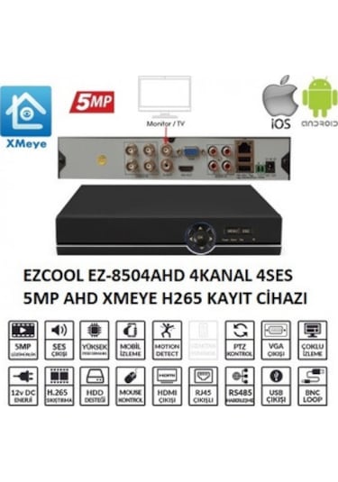 EZCOOL EZ-8504AHD 4KANAL 4SES 5MP 1HDD XMEYE XVR