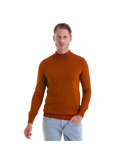 Hatemoğlu Regular Fit Düz Yarım Balıkçı Yaka Erkek  Triko Kazak Kiremit