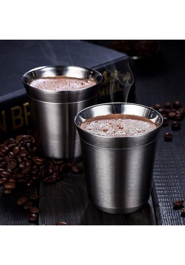 Ranyeek Küçük Boy Altın 80ml Çift Katlı Paslanmaz Çelik Isı Yalıtımlı Kahve Fincanı - Evde Kullanıma Uygun Altın