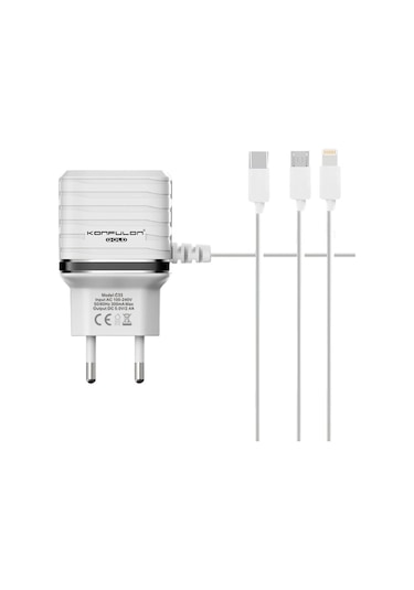 C33 Hızlı Şarj Cihazı 3in1 Dahili Micro Usb Kablolu