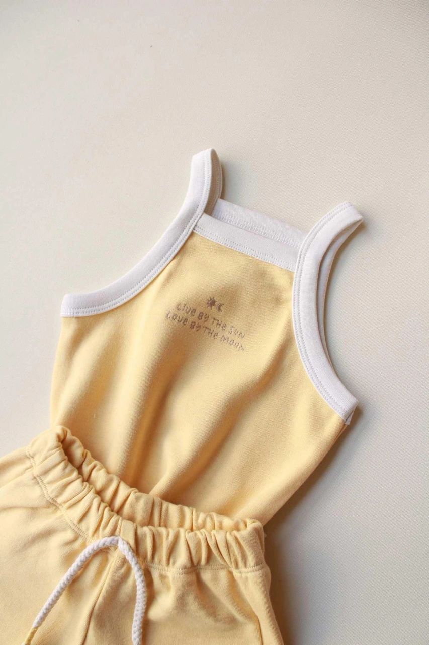 Pastel Sarı Askılı Şortlu Takım Pastel Sarı