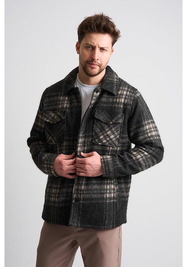 Alexandergardı Erkek Ekoseli Cep Detaylı Yünlü Ceket Ec-1005 Antrasit