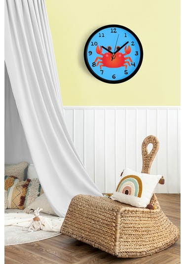Sevimli Yengeç Çizimli Çocuk Odası Duvar Saati - 30cm - Önü Camlı Siyah Kasa - Sessiz Mekanizma-jh1045 Siyah