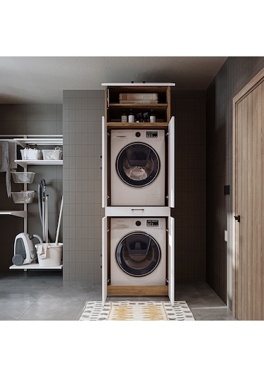 Dora Kapaklı Çamaşır Ve Kurutma Makinesi Dolabı Atlantik Beyaz Atlantik Çam - Beyaz