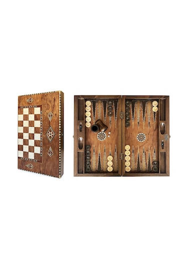 Helena Wood Art King El Yapımı Ahşap Tavla Seti Geniş