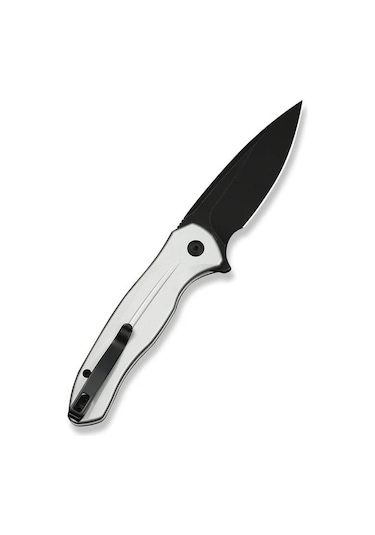 Civivi Button Lock Kitefin Silver Aluminum Handle Black Stonewashed 14c28n Blade Kamp Çakı Gümüş