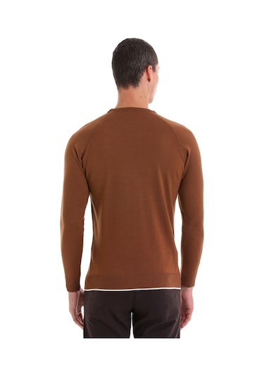 Hatemoğlu Kahverengi Regular Fit Jakarlı Bisiklet Yaka Yünlü Triko Kazak Kahverengi