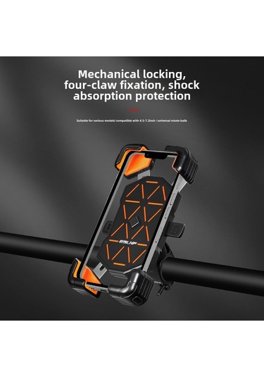 Mufunye Eslnf Siyah Ayna Tipi Bisiklet Telefon Tutucu, Dört Pençe Sabitleme, Sarsıntı Dayanıklı, Dağ Bisikleti Ve Elektrikli Bisiklet İçin Navigasyon Ve Yemek Teslimi