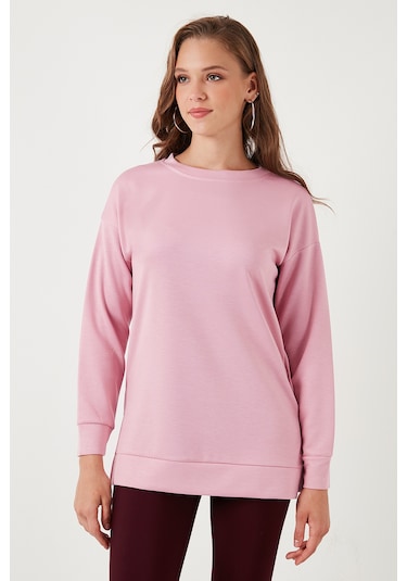 Lela Streç Oversize Fit Bisiklet Yaka Modal Kumaş Bayan Sweat 5865877 Gül