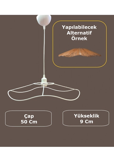 Papatya Avize Teli , İskeleti 50x10 Cm Beyaz Statik Boyalı Duy Takımı Dahil Beyaz
