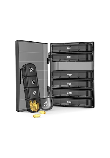 Padalink 7 Günlük 28 Bölmeli Sağlık İlaç Kutusu - Taşınabilir Abs+pp Saçma Aletleri Depolama Kutusu Siyah Siyah