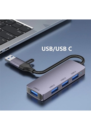 T203 Usb + Typ-c 3.0 Dönüştürücü Hub 5gbps Usb 3.0 Dizüstü Bilgisayar / Tablet Pc İçin Veri Aktarım Adaptörü, Boyut:t203