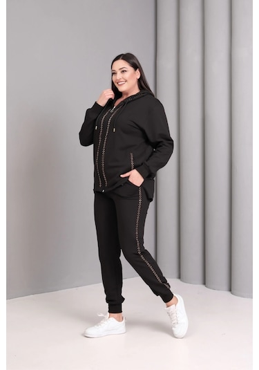 Şerit Taş Baskılı Takım Siyah