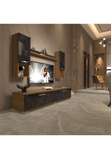 Decoraktiv Eko 5da Mdf Std Tv Ünitesi Tv Sehpası Pera - Siyah Mermer