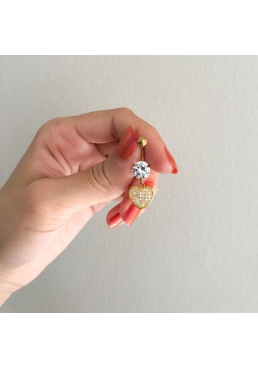 Ferizz Altın Kaplama Zirkon Taşlı Kalpli Piercing Prc-116 Altın