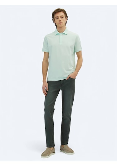 Su Yeşili Düz Polo Yaka %100 Pamuk T-shirt Su Yeşili