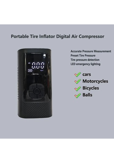 Primepickings 1 Adet Dijital Lastik Şişirme Cihazı Black Taşınabilir Usb Şarjlı Hava Kompresörü Abs Malzeme Araç Bisiklet Motor Spor Ekipmanları İçin