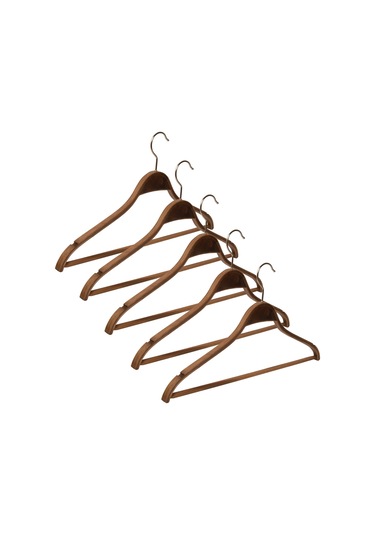 Nyn Ahşap Askı Barlı Gömlek Pantolon Askısı Ceviz Renk 100 Adet Kahverengi