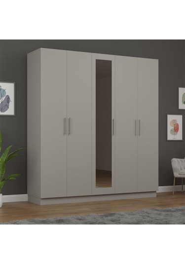 5 Kapaklı Gardırop 200cm Kül Gri