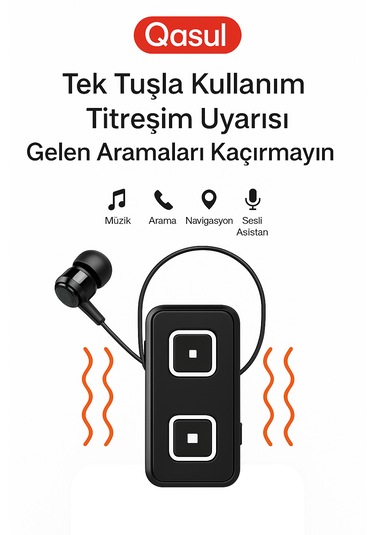 Qasul B331 Makaralı Tekli Yaka Tipi Dahili Mikrofonlu Bluetooth  Kulaklık