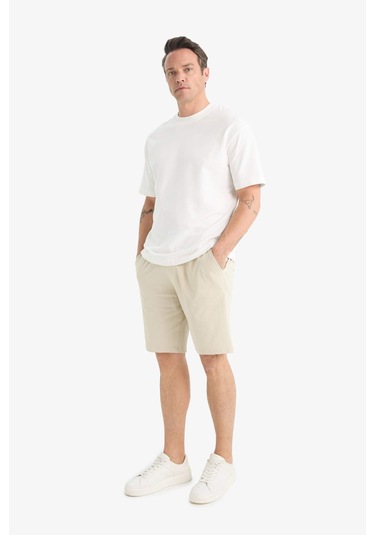 Defacto Slim Fit Dar Kesim Cepli Pamuklu Basic Düz Bermuda Şort - Bej W1105AZ25SPBG735