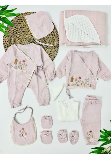 Alpbebe Belize İlkbahar Organik Müslin 10 Parça Yenidoğan Set - Pembe Pembe
